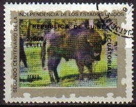 Guinea Ecuatorial 1976 Sello * Fauna Animales 12 Bufalo 2º Cent. Independencia de Estados Unidos  Correo Aéreo Guinée Equatoriale Preobliteré Matasello de favor Preobliterado